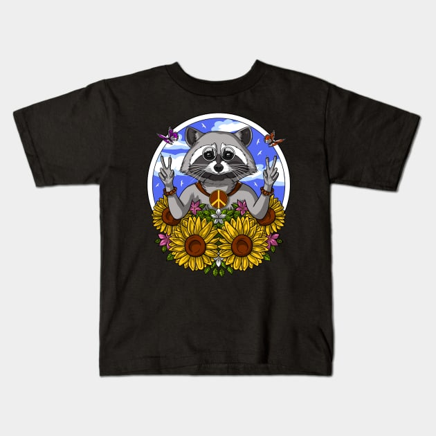 Hippie Raccoon Kids T-Shirt by underheaven